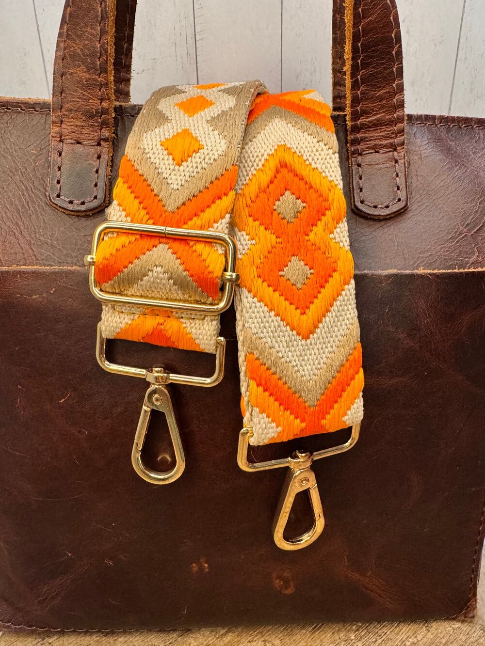 Woven Beige Orange Fall Crossbody Purse Strap Wide Bag Strap Boho Purse Strap